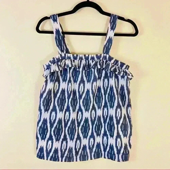 J. Crew Geometric Print Peasant Ruffle Flounce Cropped Cotton Tank Top Size 2 - Picture 2 of 14